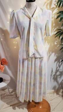 Vtg Prophecy NWT Pastel Floral Chiffon Blouse Pleated Midi Skirt Set Size 6 80s